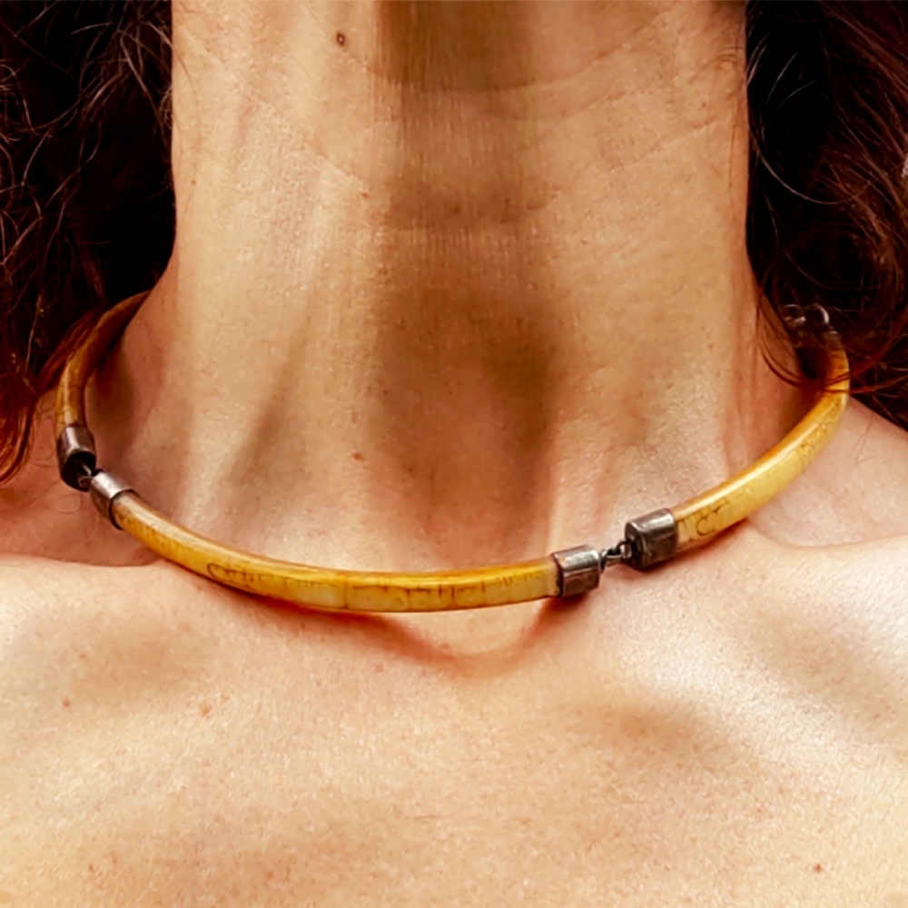 Antique Bone and Sterling Silver Link Necklace